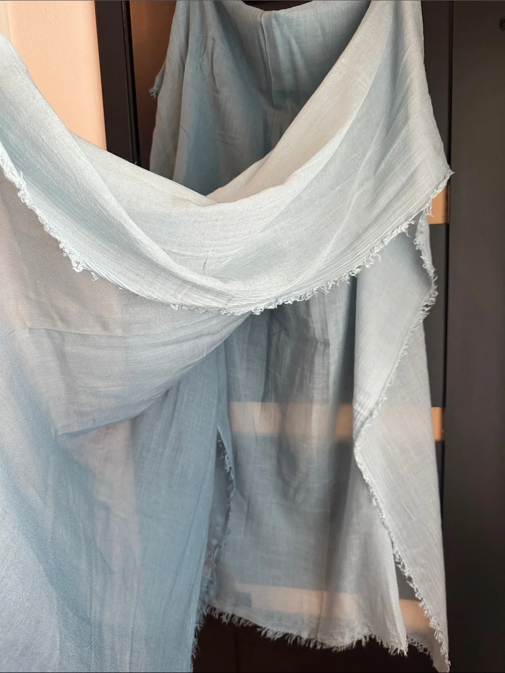 Light Blue Frayed Edge Linen Wrap